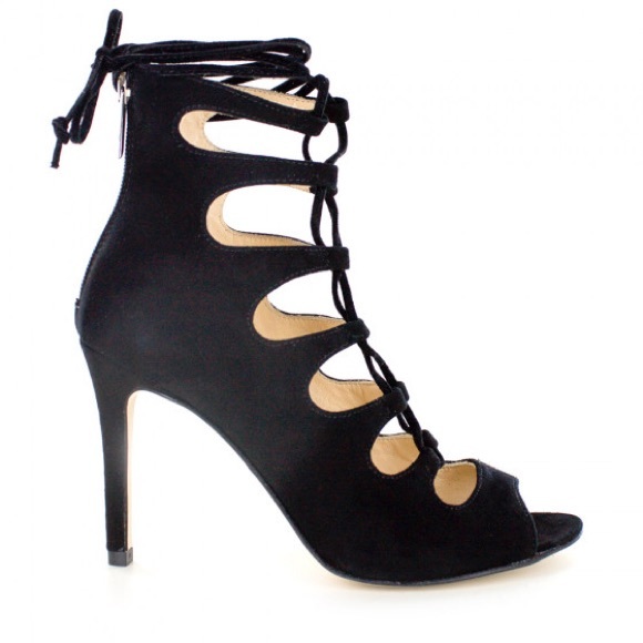 NIB Black Suede Italian Gladiator Leather Heels - Picture 2 of 4
